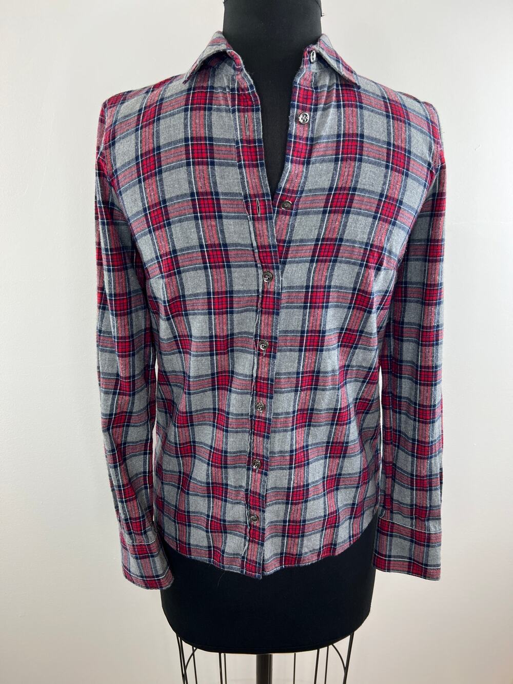 J. Crew Red Gray Tartan Plaid Long Sleeve Button-Down Boy Shirt Size 00